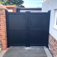 This bespoke, full privacy, aluminium driveway gate was created with a diagonal infill and installed at a property near Preston.