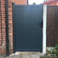 A recent installation of a grey powder coated, aluminium garden gate at a home in Huyton, Liverpool.