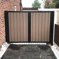 A bespoke steel frame driveway gate with a UPVC solid infill, delivered and installed at a property in Lancashire.