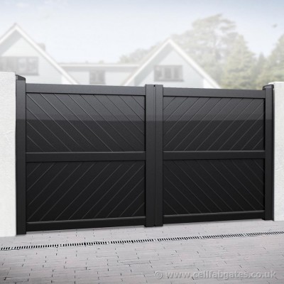 Aluminium Full Privacy Driveway Gate - Diagonal Solid Infill (Flat Top) - Black