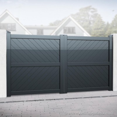 Aluminium Full Privacy Driveway Gate - Diagonal Solid Infill (Flat Top) - Grey