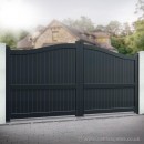 Aluminium Full Privacy Driveway Gate - Vertical Solid Infill (Bell Curved Top) - Black