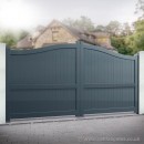Aluminium Full Privacy Driveway Gate - Vertical Solid Infill (Bell Curved Top) - Grey