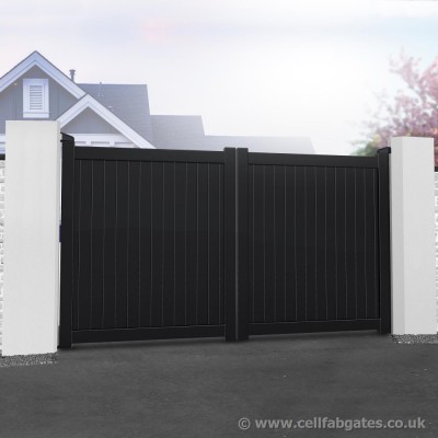 Aluminium Full Privacy Driveway Gate - Vertical Solid Infill (Flat Top) - Black