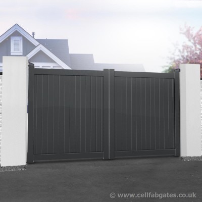 Aluminium Full Privacy Driveway Gate - Vertical Solid Infill (Flat Top) - Grey