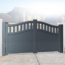 Aluminium Partial Privacy Driveway Gate - Vertical Mixed Infill (Bell Curved Top) - Grey