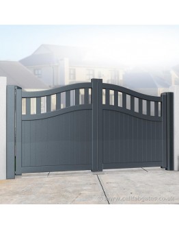 Aluminium Partial Privacy Driveway Gate - Vertical Mixed Infill (Bell Curved Top) - Grey