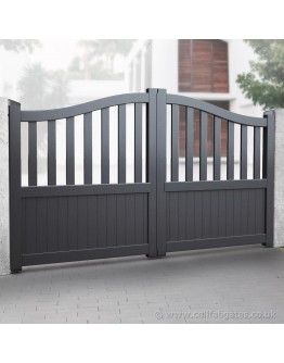 Aluminium Partial Privacy Driveway Gate - 50/50 Vertical Mixed Infill (Bell Curved Top) - Grey