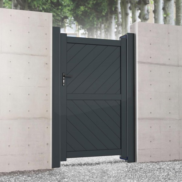 Aluminium Full Privacy Garden Gate - Diagonal Solid Infill (Flat Top) - Black