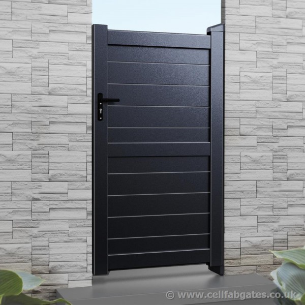 Aluminium Full Privacy Garden Gate - Horizontal Solid Infill (Flat Top) - Black
