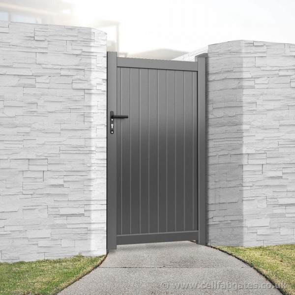 Aluminium Full Privacy Garden Gate - Vertical Solid Infill (Flat Top) - Grey